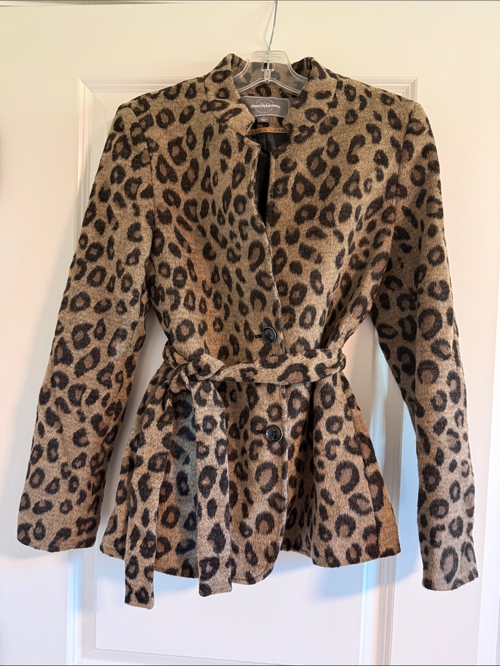 Johnston & Murphy Leopard Print Belted Trench Coat - Brown & Black